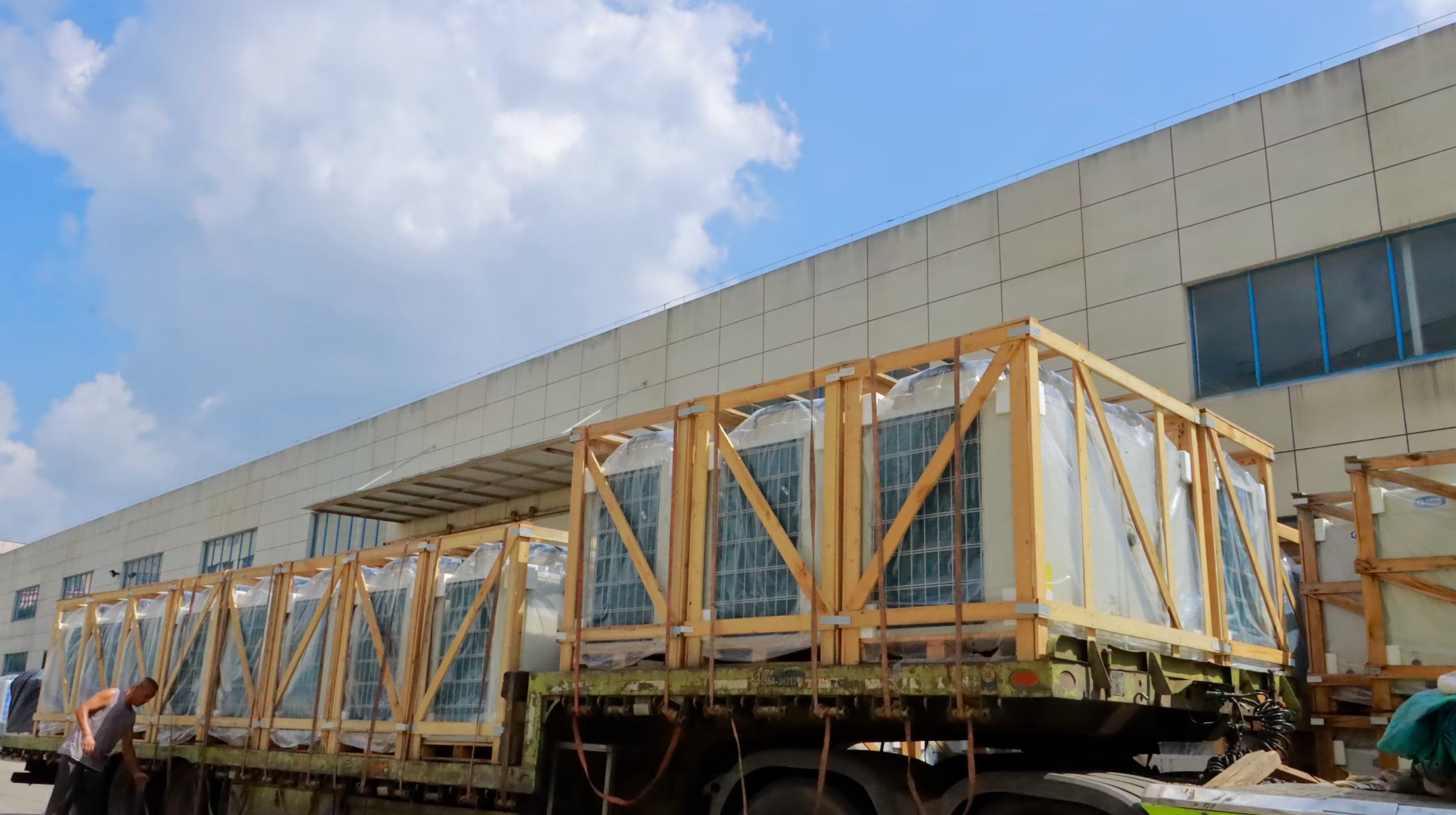 Heat pumps on flatbed truck